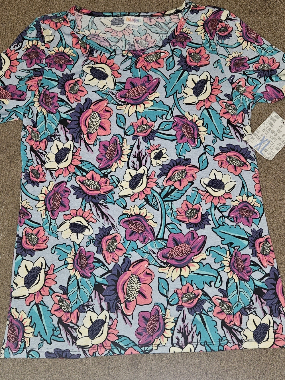 LuLaRoe XL Floral Short Sleeve Tee - Pink & Teal